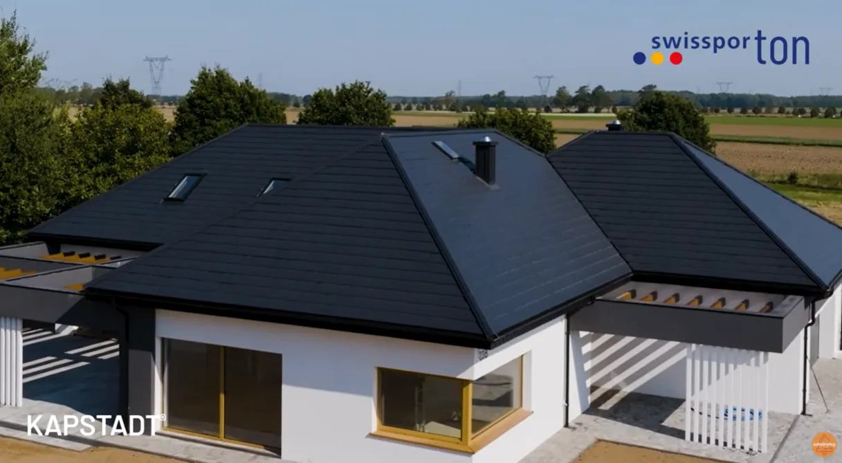 Plochá cementová střešní taška swissporTON KAPSTADT Planar černá – realizace